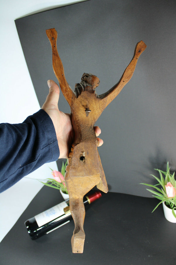 Vintage wood carved christ crucifix corpus religious