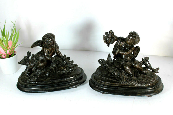 PAIR antique zamac putti cherub romantic statue