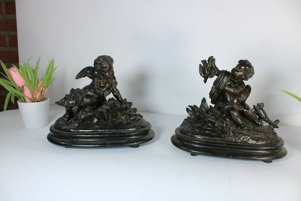 PAIR antique zamac putti cherub romantic statue