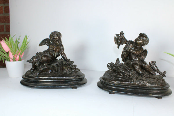 PAIR antique zamac putti cherub romantic statue