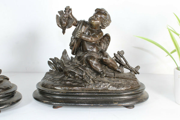 PAIR antique zamac putti cherub romantic statue