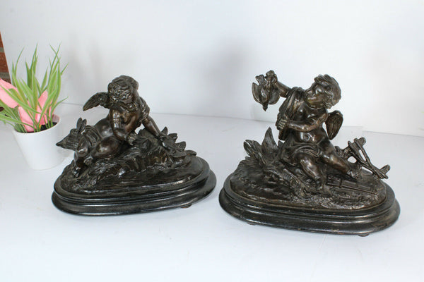 PAIR antique zamac putti cherub romantic statue