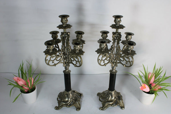 PAIR Vintage zamac Wood  dragon head candle holders candelabras
