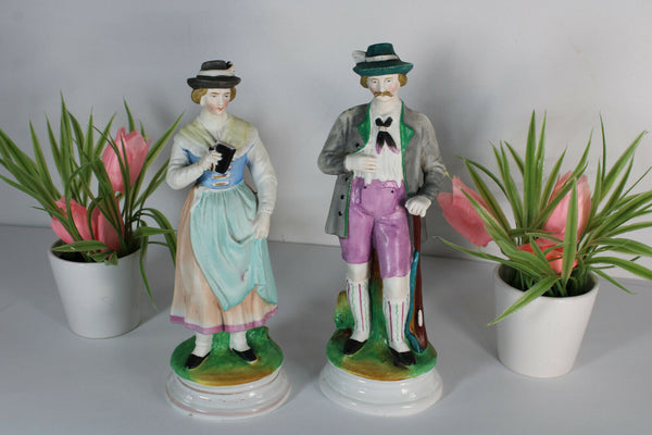 PAIR vieux andenne bisque porcelain Couple figurine hunter