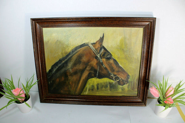 Vintage oil panel painting horse portrait signed equestrian