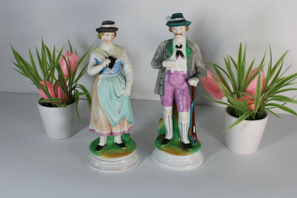 PAIR vieux andenne bisque porcelain Couple figurine hunter