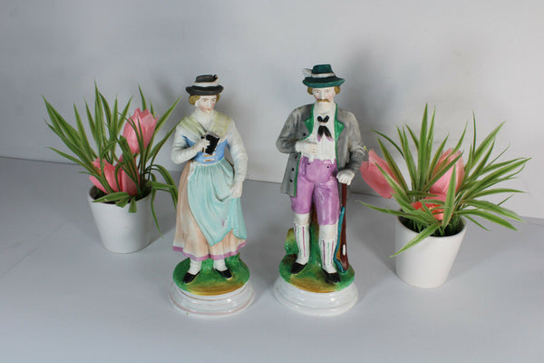 PAIR vieux andenne bisque porcelain Couple figurine hunter