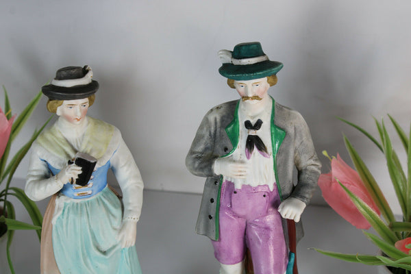 PAIR vieux andenne bisque porcelain Couple figurine hunter