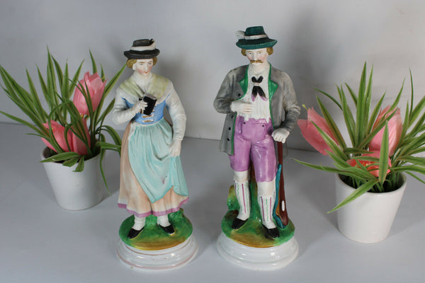 PAIR vieux andenne bisque porcelain Couple figurine hunter