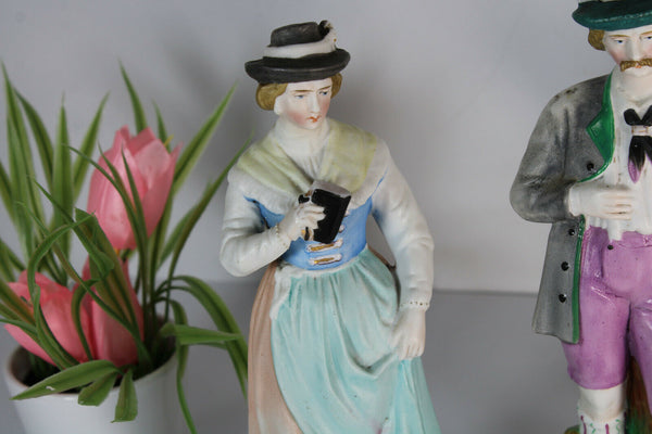 PAIR vieux andenne bisque porcelain Couple figurine hunter