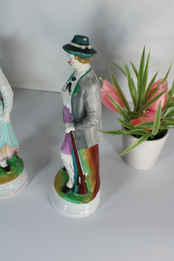 PAIR vieux andenne bisque porcelain Couple figurine hunter