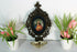 Antique black forest wood carved porcelain medaillon christ holy water font rare