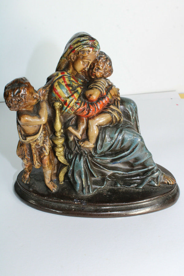 Antique flemish chalkware young jesus john baptist madonna mary statue