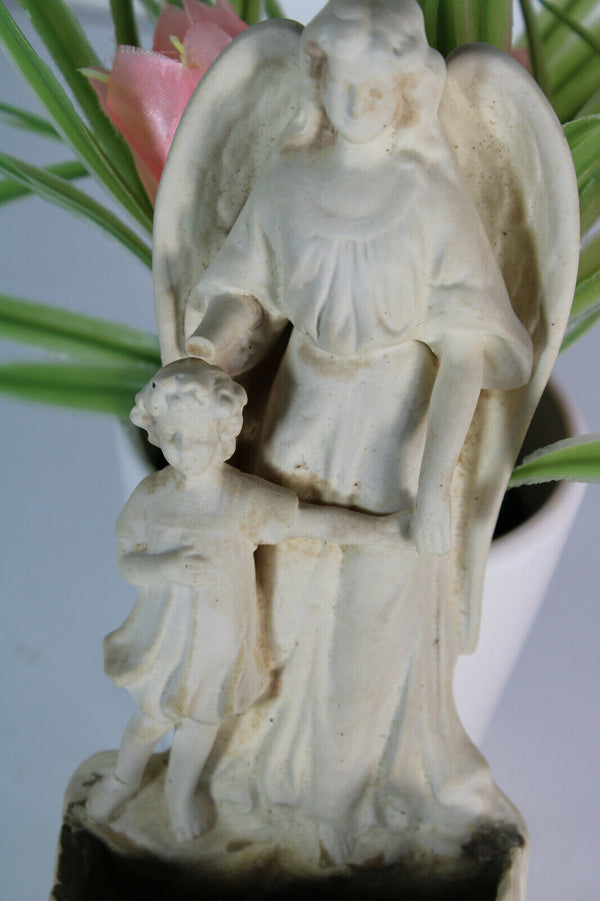 Antique French porcelain bisque holy water font archangel child