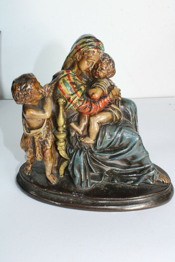 Antique flemish chalkware young jesus john baptist madonna mary statue