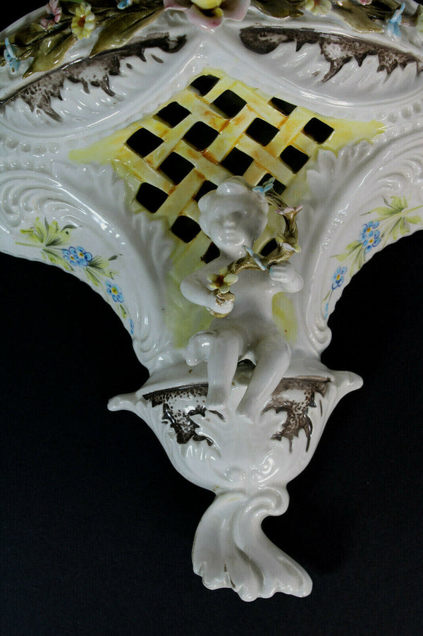 Vintage italian bassano porcelain marked putti cherub figurine wall console