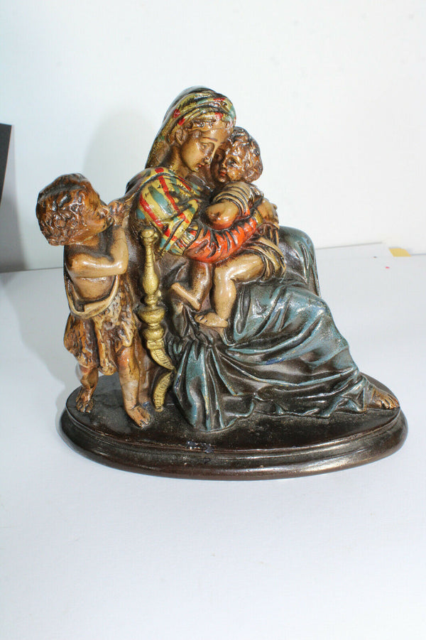 Antique flemish chalkware young jesus john baptist madonna mary statue