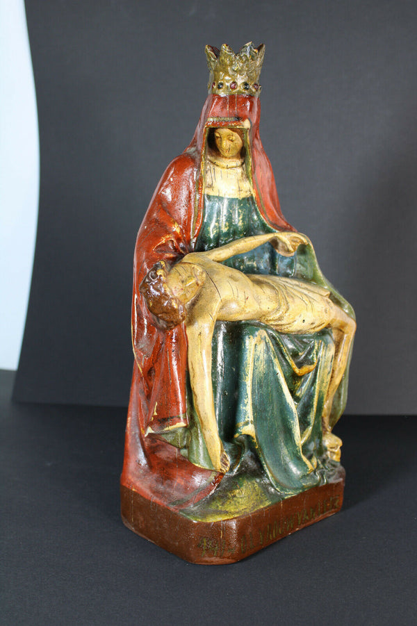 Antique flemish chalkware pieta OLV van LEve Statue figurine religious