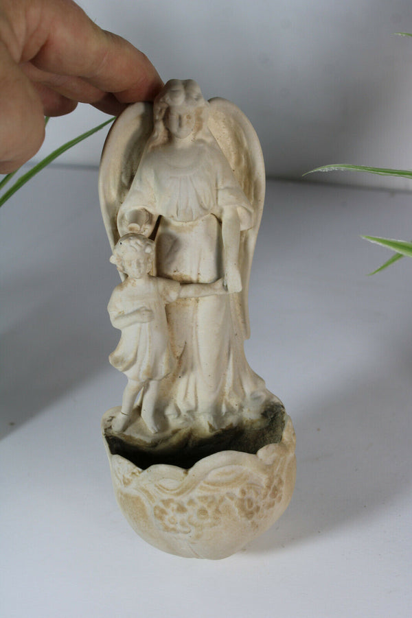 Antique French porcelain bisque holy water font archangel child