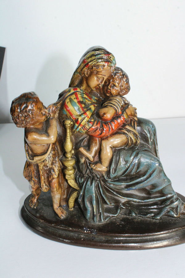 Antique flemish chalkware young jesus john baptist madonna mary statue