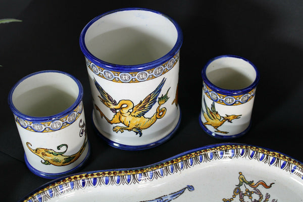 Antique Porcelain de GIEN marked Smoking set mythological theme