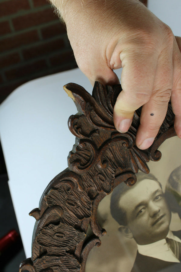 Antique Black forest wood carved photo picture frame signed artist