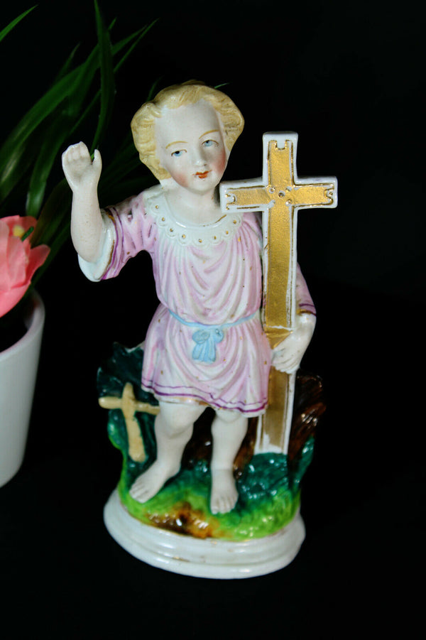 Antique vieux andenne bisque porcelain young jesus statue figurine religious