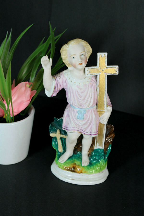 Antique vieux andenne bisque porcelain young jesus statue figurine religious