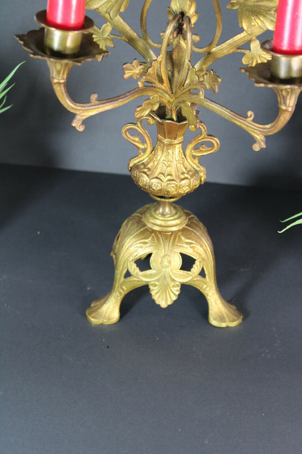 Antique metal spelter church candle holder candelabra religious