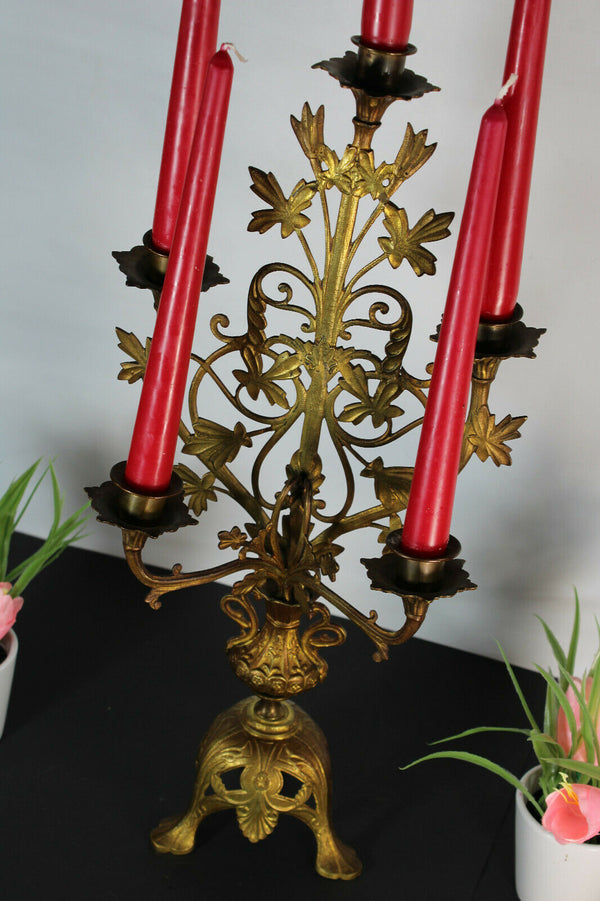 Antique metal spelter church candle holder candelabra religious