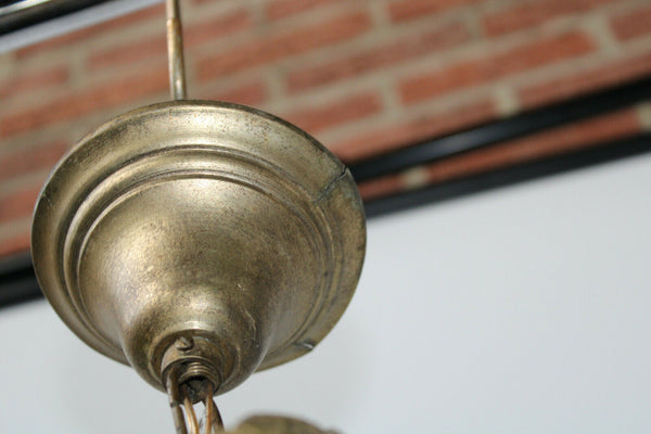 Antique french bronze putti cherub pendant lamp chandelier porcelain flowers