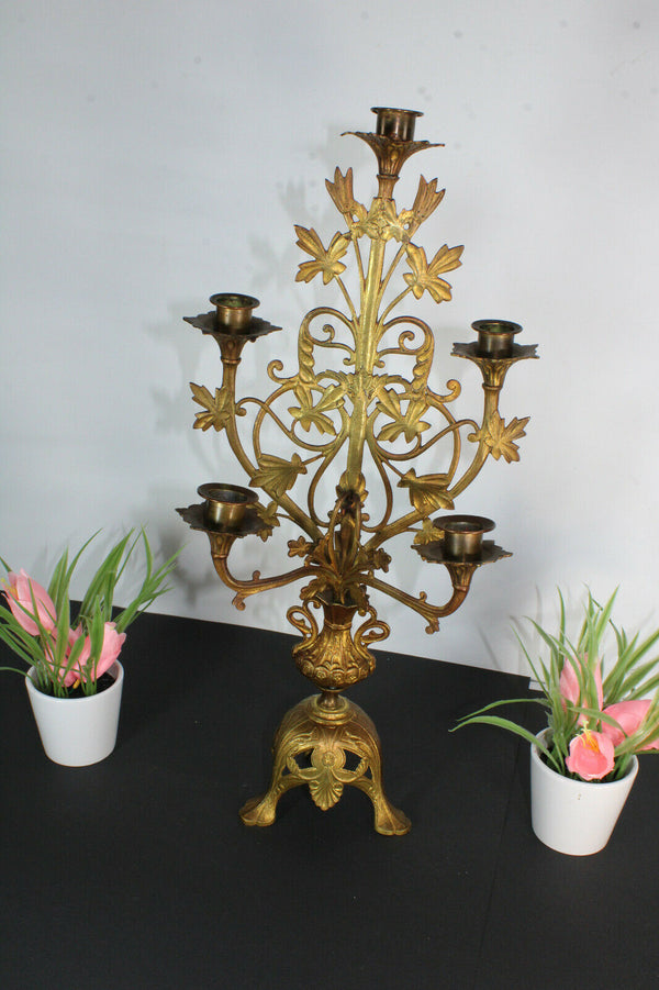 Antique metal spelter church candle holder candelabra religious