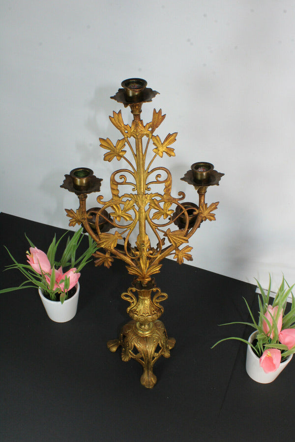 Antique metal spelter church candle holder candelabra religious