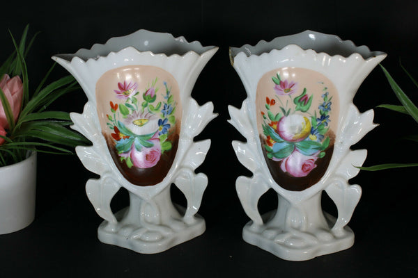 pair antique vieux paris porcelain floral vases