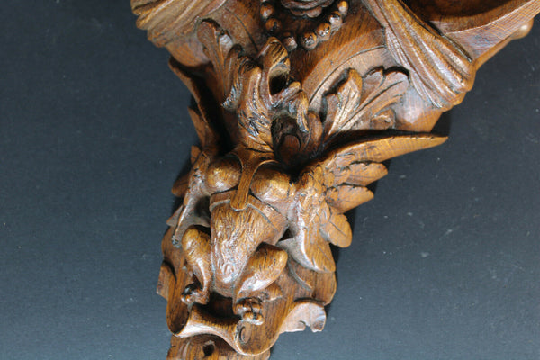 Antique Rare french wood carved mythological dragon putti cherub wall console