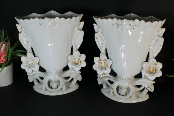 pair antique vieux paris porcelain vases floral decor