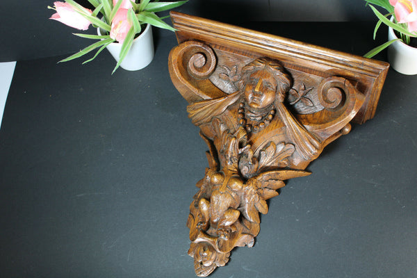 Antique Rare french wood carved mythological dragon putti cherub wall console
