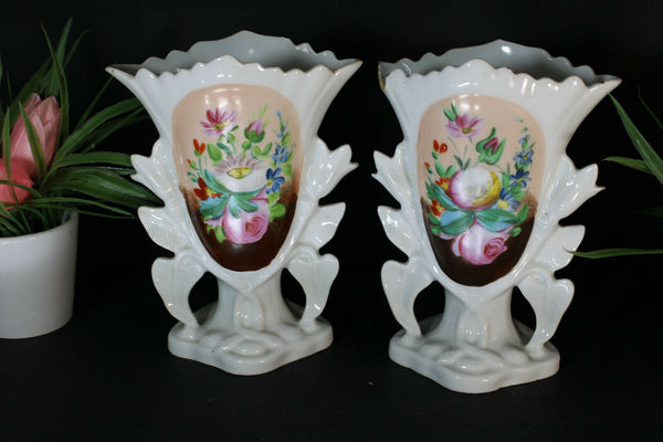 pair antique vieux paris porcelain floral vases