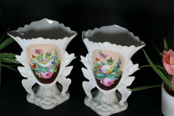 pair antique vieux paris porcelain floral vases