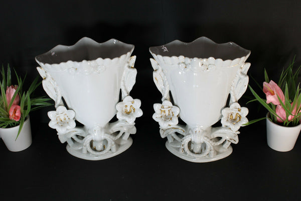 pair antique vieux paris porcelain vases floral decor