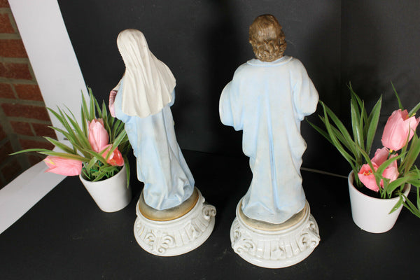 PAIR antique vieux andenne porcelain bisque mary christ sacred heart statue