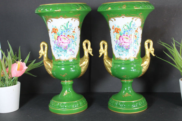 PAIR vintage french porcelain de couleuvre marked swan handle vases