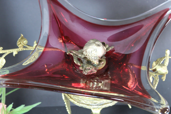 XL Bronze Murano glass Bowl Centerpiece Cherub angel figurine rare