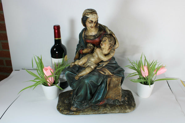 Antique Large chalkware statue madonna child religious