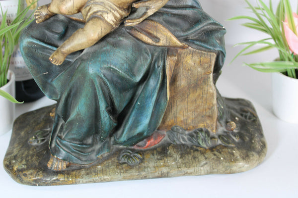 Antique Large chalkware statue madonna child religious