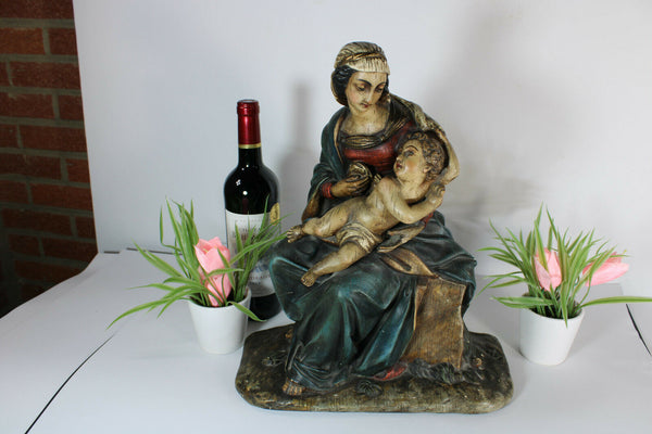 Antique Large chalkware statue madonna child religious