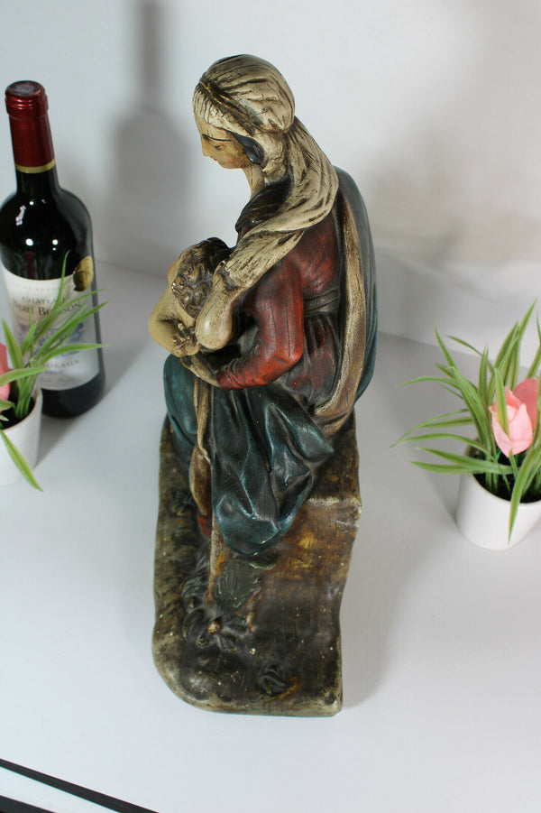 Antique Large chalkware statue madonna child religious