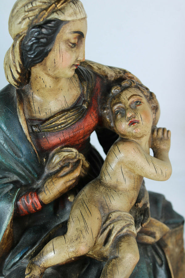 Antique Large chalkware statue madonna child religious