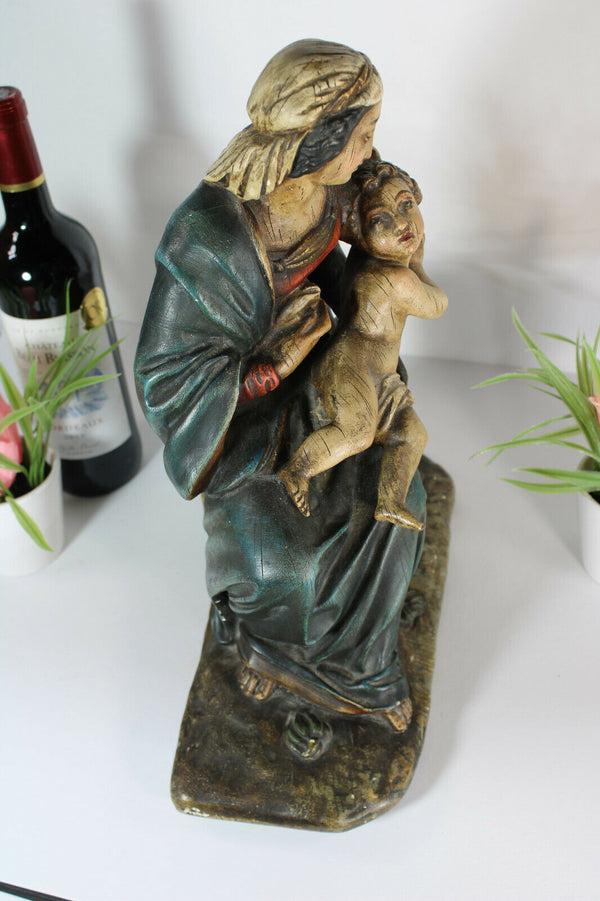 Antique Large chalkware statue madonna child religious