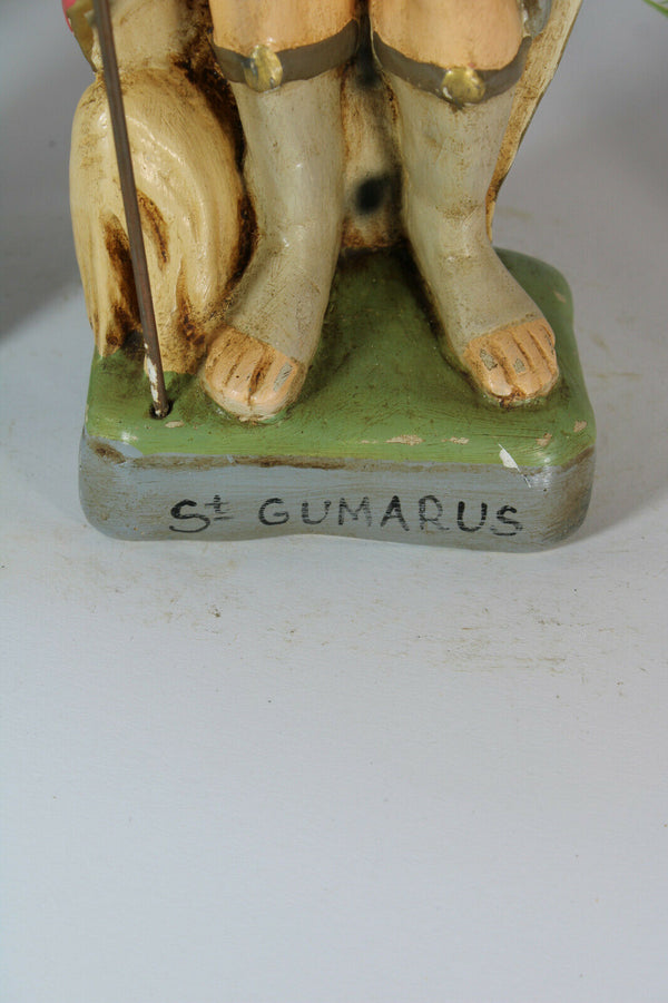 Antique flemish chalkware statue of saint gummarus of Lier Rare Religious church